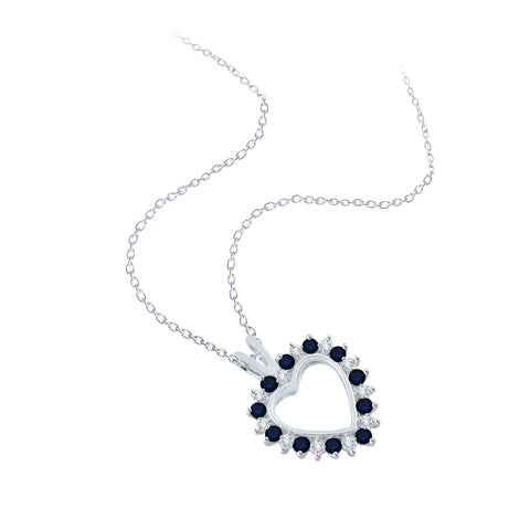KATARINA Diamond with Alternating Sapphire Heart Pendant Necklace (1/20 cttw)
