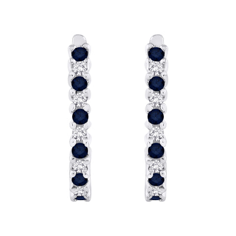 KATARINA Diamond with Sapphire J-Hoop Earrings (1/3 cttw)