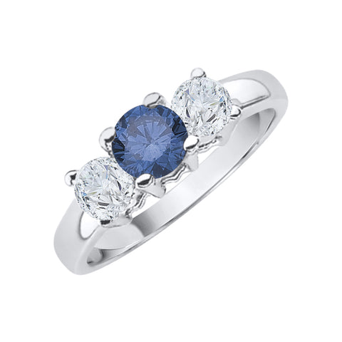 3 Diamond Anniversary Band with Blue Center Diamond (1 cttw)