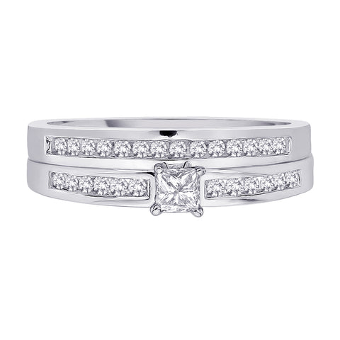 KATARINA Princess Cut Diamond Engagement Ring with Center and Matching Band (3/8 cttw)