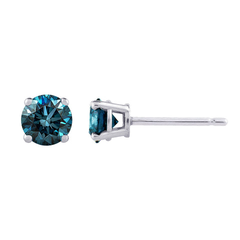 KATARINA Blue Round Brilliant Cut Diamond Earring Studs