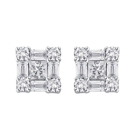 KATARINA Round and Baguette Cut Diamond Earrings (1/2 cttw)