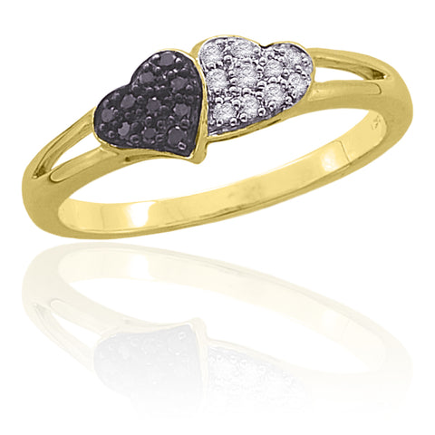 KATARINA Black and White Diamond Heart Promise Ring (1/10 cttw)