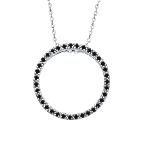 KATARINA Black and White Diamond Circle Pendant Necklace (1/4 cttw)