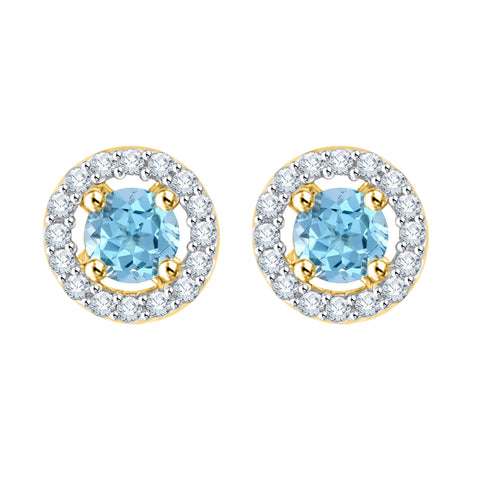 KATARINA 7/8 cttw Diamond and Blue Topaz Halo Earrings