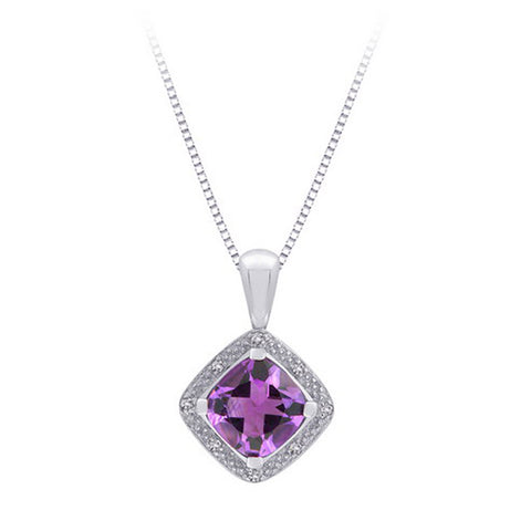 KATARINA Cushion Cut 8 1/3 ct. Amethyst and 1/5 ct. Diamond Square Halo Fashion Jewelry Set