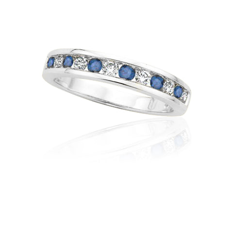 KATARINA Alternating Blue and White Diamond Wedding Band (1/4 cttw)