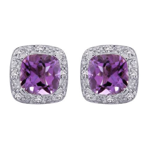 KATARINA 3 1/3 cttw Diamond and Amethyst Halo Earrings