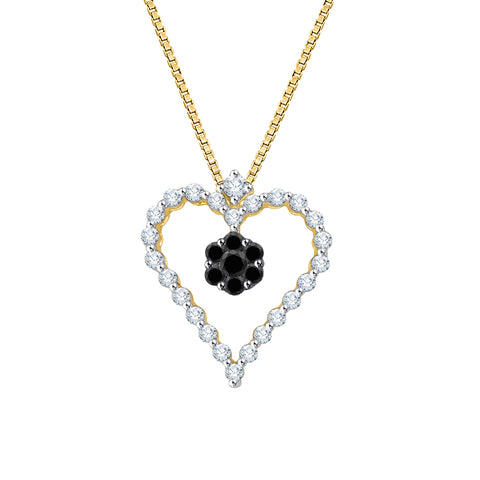 KATARINA Black and White Diamond Heart Pendant Necklace (1/3 cttw)