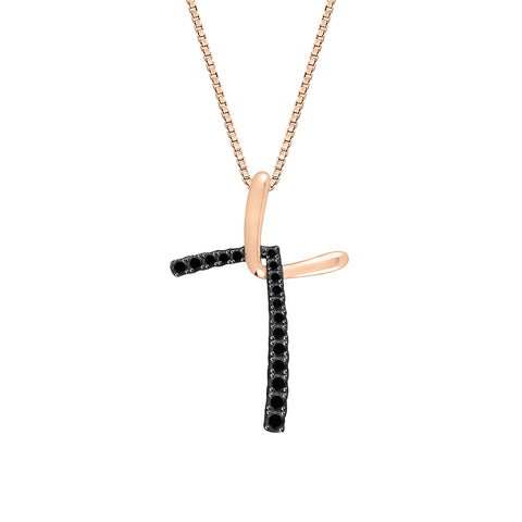 KATARINA Black Diamond Cross Pendant Necklace (1/4 cttw)