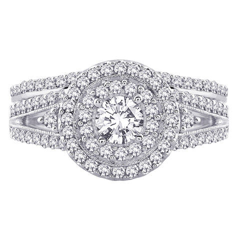 KATARINA Diamond Halo Engagement Ring with Matching Band (2/3 cttw GH, SI2/I1)