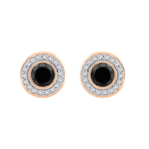 KATARINA Center Black and White Diamond Halo Earrings (1 cttw)