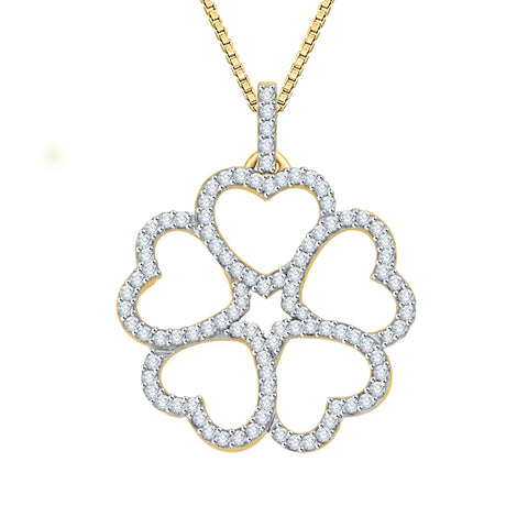 KATARINA Diamond Heart Floral Pendant Necklace (1/3 cttw)