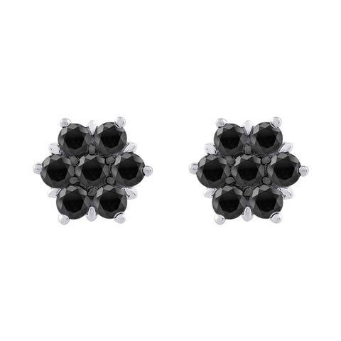 KATARINA Black Diamond Floral Earrings and Pendant with Chain Jewelry Set (1 3/8 cttw)
