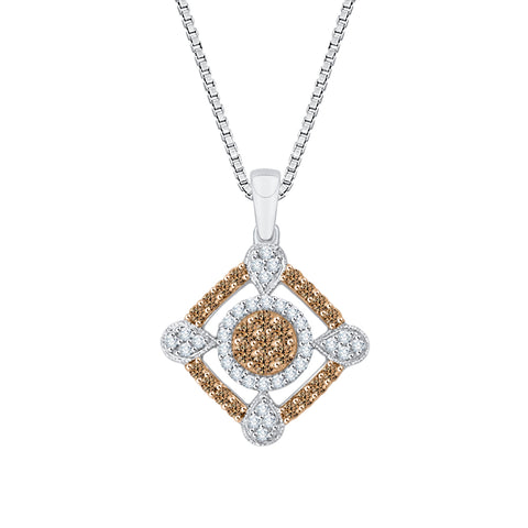KATARINA Brown and White Diamond Fashion Pendant Necklace (1/2 cttw)