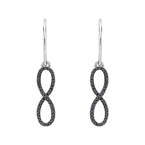 KATARINA Black Diamond Infinity Earrings and Pendant with Box Chain Set (1/3 cttw)