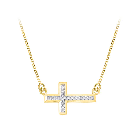KATARINA Channel Set Diamond Sideways Cross Pendant Necklace (1/4 cttw, JK I1/I2)