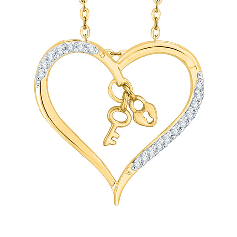 KATARINA Diamond Heart Lock and Key Pendant Necklace (1/10 cttw)