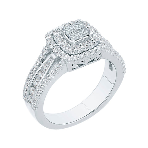 KATARINA Round and Princess Cut Diamond Engagement Ring (7/8 cttw)