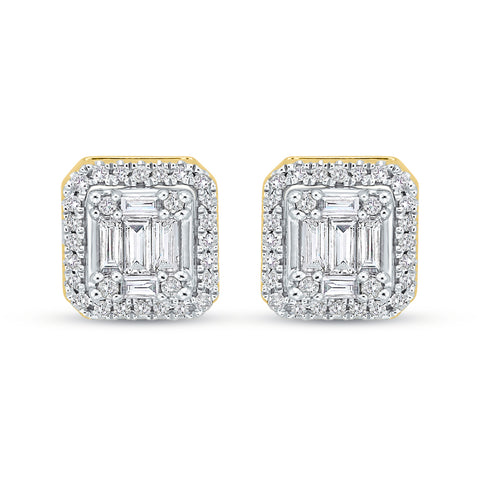 KATARINA Round and Baguette Cut Diamond Earrings (2/3 cttw)