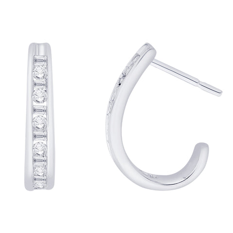 KATARINA Round and Baguette Cut Diamond J-Hoop Earrings (1/2 cttw GH, I2/I3)