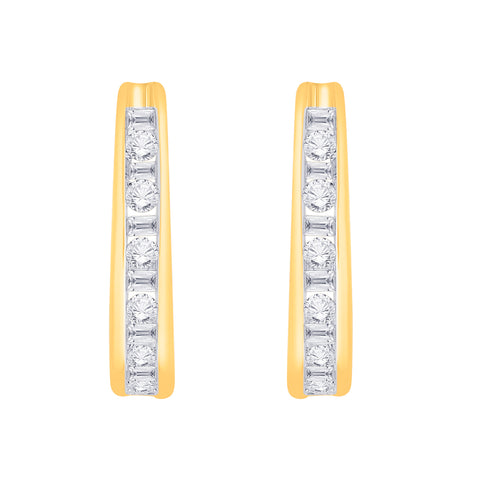 KATARINA 1 cttw Round and Baguette Cut Diamond J-Hoop Earrings