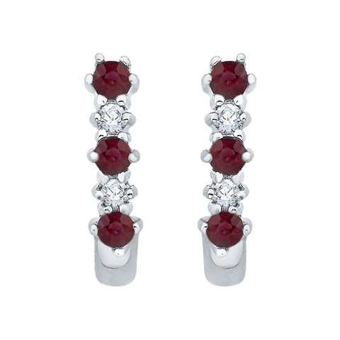 KATARINA Ruby and Diamond J Hoop Earrings (1/2 cttw)