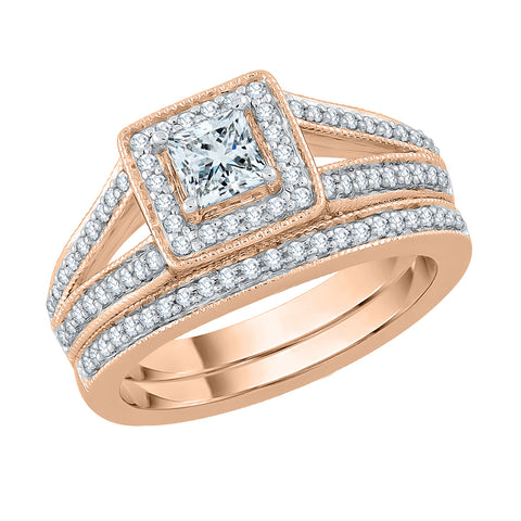 KATARINA 1 cttw Round and Princess Cut Diamond Halo Bridal Set