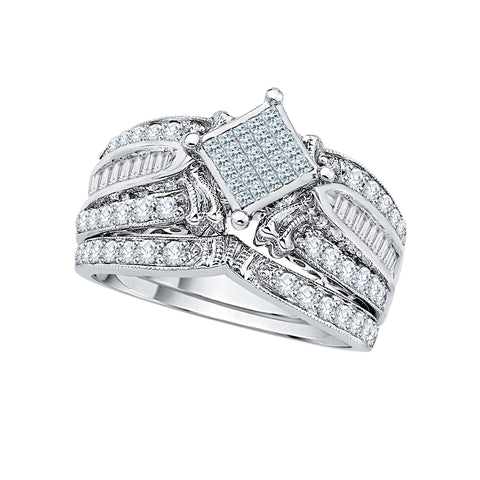KATARINA 7/8 cttw Round, Baguette and Princess Cut Diamond Bridal Set