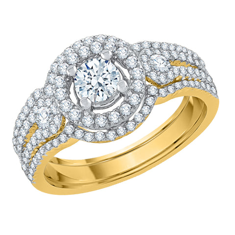 KATARINA 1 1/4 cttw Diamond Dual Band Halo Bridal Set