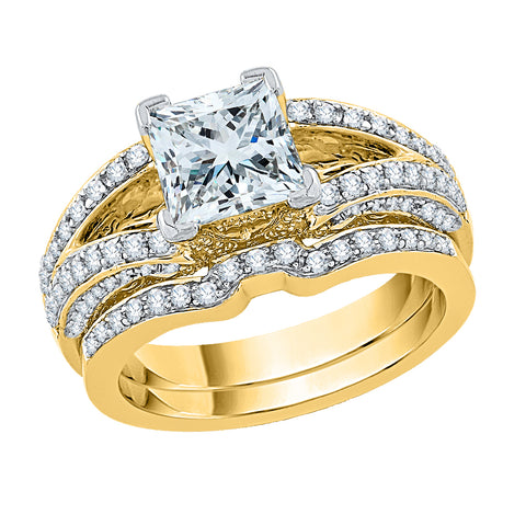 KATARINA 1 5/8 cttw Round and Princess Cut Diamond Bridal Set