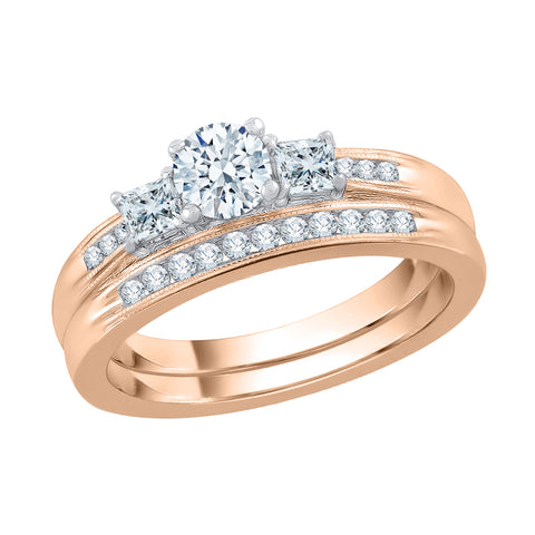 KATARINA 3/4 cttw Round and Princess Cut Three Stone Plus Diamond Bridal Set