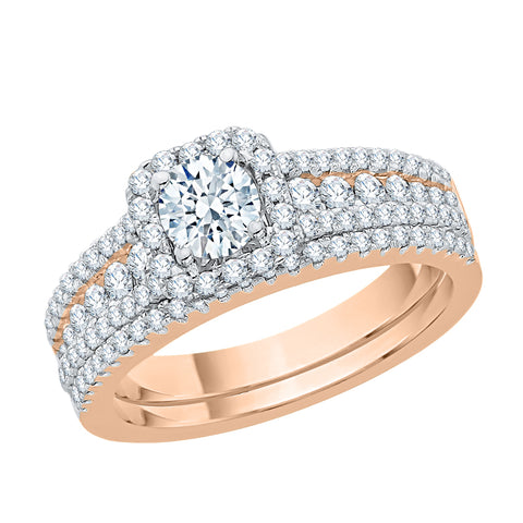 KATARINA 1 1/10 cttw Multi row Diamond Halo Bridal Set