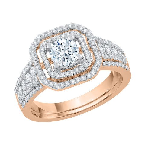 KATARINA 1 3/8 cttw Multi row Diamond Double Halo Bridal Set