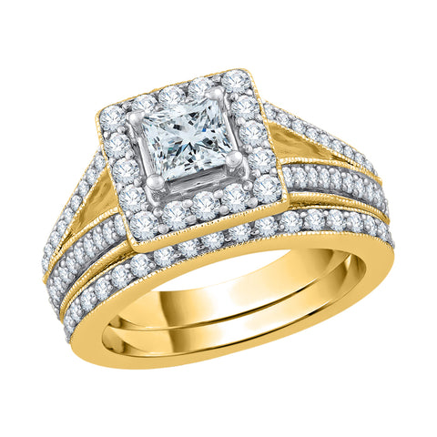 KATARINA 1 5/8 cttw Round and Princess Cut Diamond Bridal Set