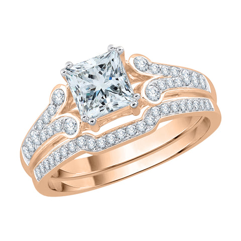 KATARINA 1 1/3 cttw Round and Princess Cut Diamond Bridal Set
