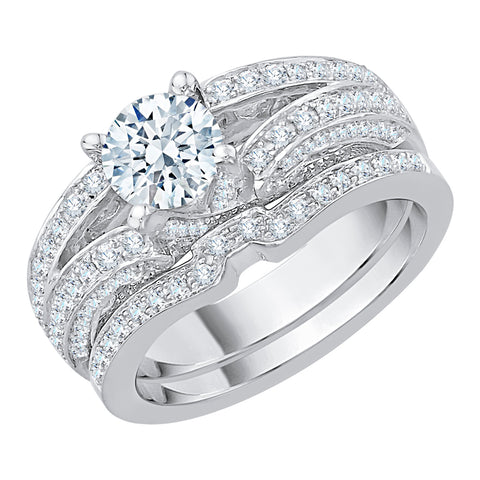 KATARINA Diamond Solitaire Split Shank Multi-row Bridal Set (1 1/3 cttw)