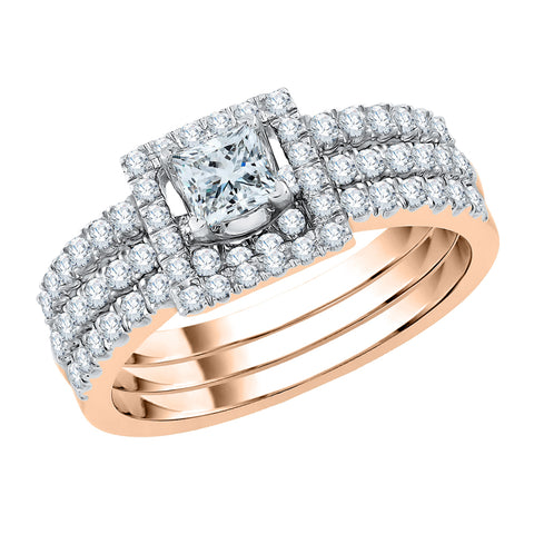 KATARINA Round and Princess Cut Diamond Halo Multi-row Bridal Set (1 cttw)