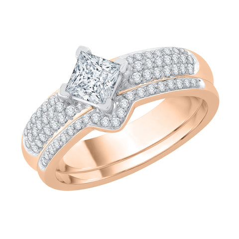 KATARINA 1 1/8 cttw Round and Princess Cut Diamond Bridal Set