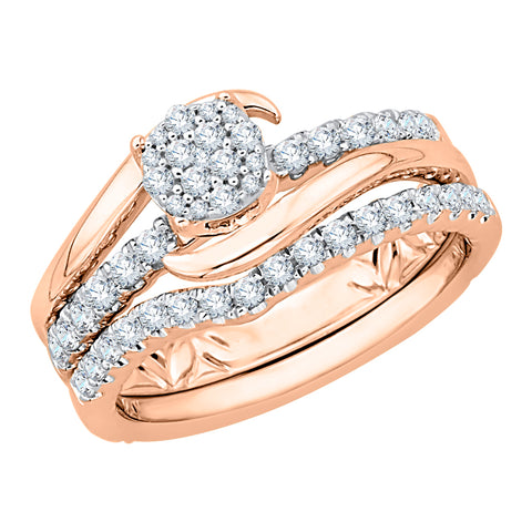 KATARINA 1/2 cttw Diamond Bypass Curved Halo Cluster Bridal Set