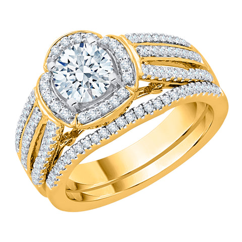 KATARINA 1 1/3 cttw Diamond Split Shank Curved Halo Bridal Set