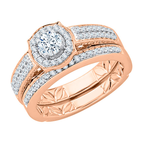 KATARINA 2/3 cttw Diamond Pave Set Shank Halo Bridal Set