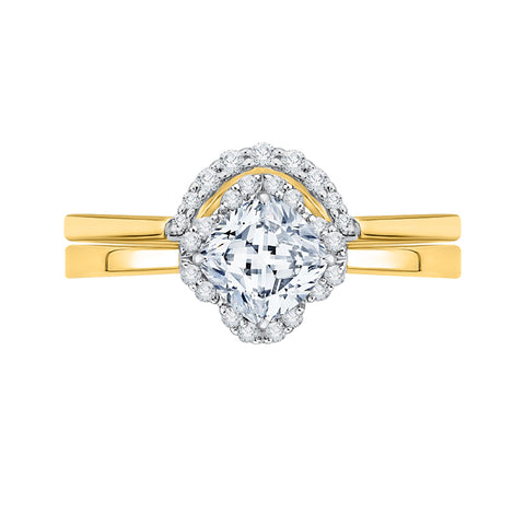 KATARINA 1 1/5 cttw Cushion Cut and Round Diamond Curved Halo Bridal Set