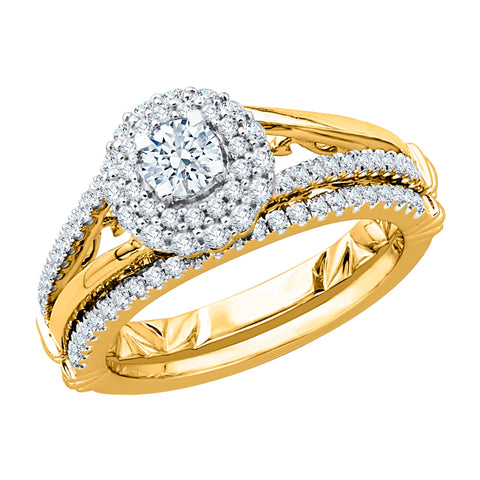 KATARINA 3/4 cttw Diamond Split Shank Double Halo Bridal Set