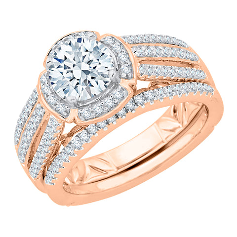 KATARINA 1 3/8 cttw Diamond Split Shank Halo Bridal Set