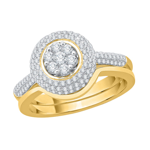 KATARINA 3/4 cttw Diamond Pave Set Halo Cluster Bridal Set