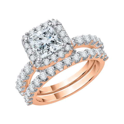 KATARINA 2 1/4 cttw Princess Cut and Round Diamond Halo Bridal Set