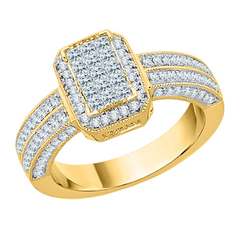 KATARINA 3/4 cttw Princess Cut and Round Diamond Cluster Halo Bridal Set