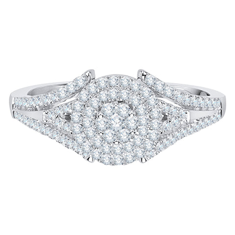 KATARINA 3/8 cttw Diamond Split Shank Double Halo Cluster Engagement Ring