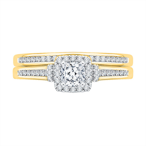 KATARINA 3/4 cttw Cushion Cut and Round Diamond Halo Bridal Set